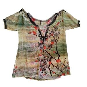 Mushka Sienna Rose Top Women Large Asian Art to Wear Fairy Babydoll Flowy